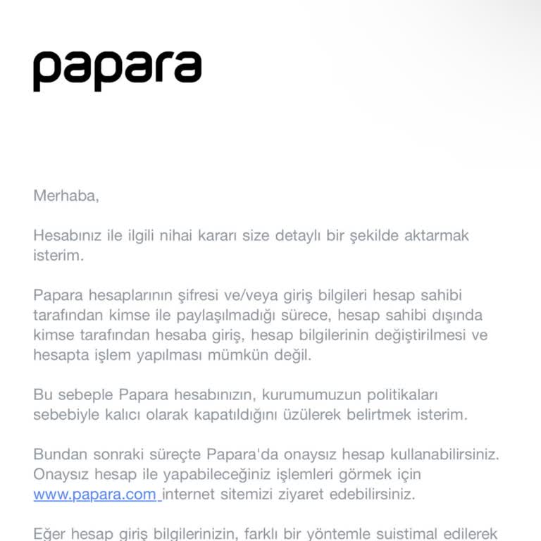 Papara Hesap Kapanma Sorunu