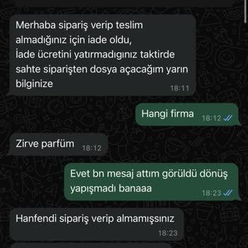 Zirve Parfüm Kozmetik Tehdit Mesajları Ve Gelmeyen Kargo Ücreti