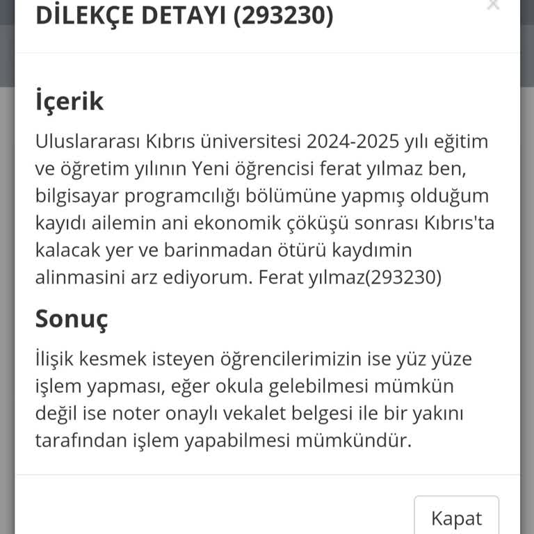 Uluslararası Kıbrıs Üniversitesi Kayıt Silmiyor