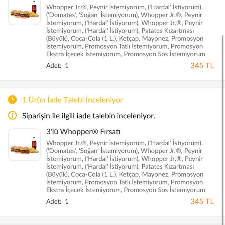 Burger King Eksik Ürün Gönderimi