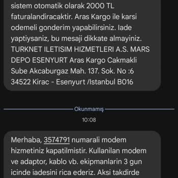 TurkNet'ten Modem İadesi Ve Haksız Ücret Talebi