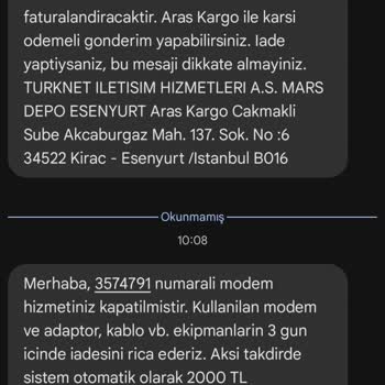 TurkNet'ten Modem İadesi Ve Haksız Ücret Talebi