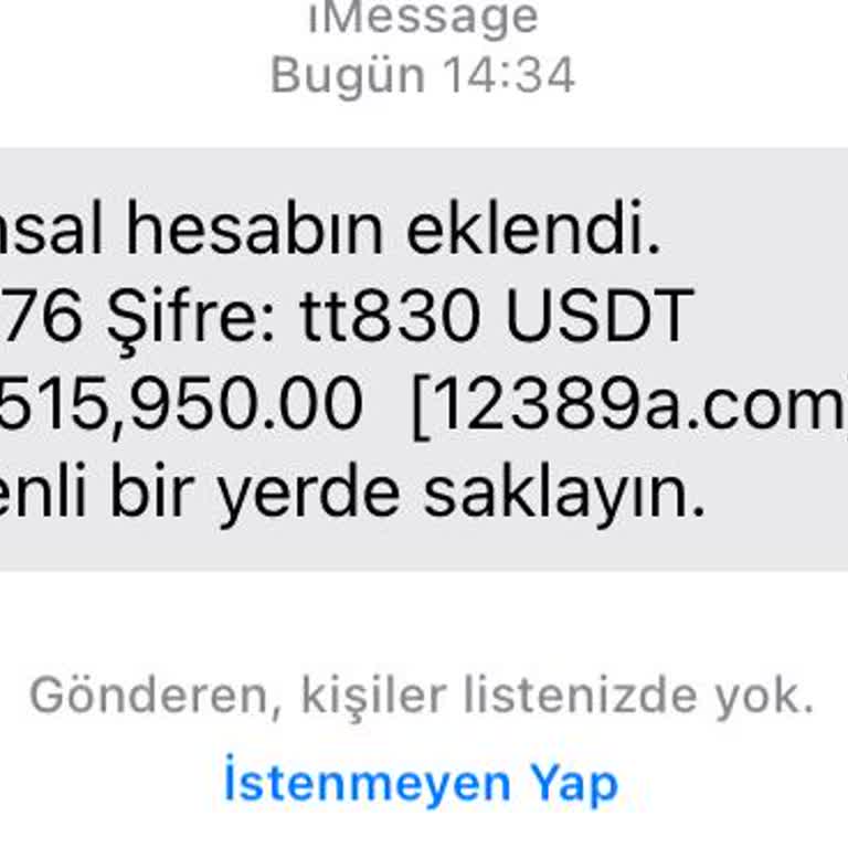 12389a.com Deniz Finansal Hesabın Eklendi Mesajı