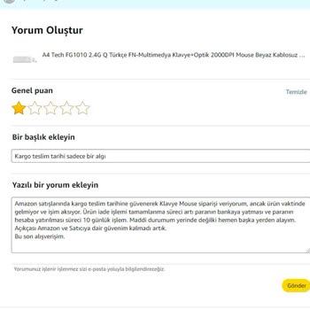 Amazon Firması Artık Çok Kötü Kargo Gelmiyor Para İadesi Yapılmıyor