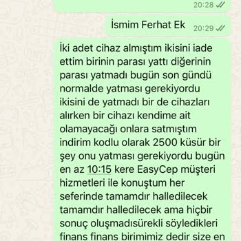 EasyCep Ücret İadesi Sürecin Sonuçlanmaması