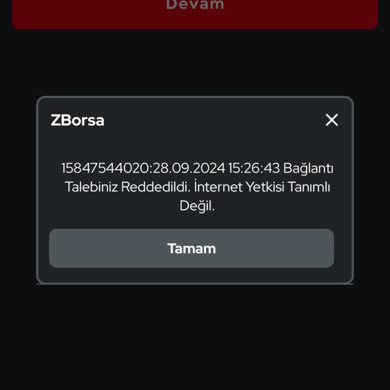 Ziraat Yatırım ZBorsa İnternet Yetkisi Tanımlı Değil