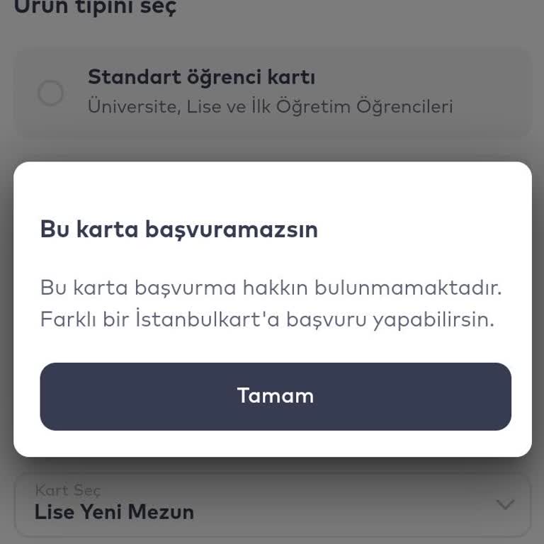 Belbim (İstanbulkart) Lise Yeni Mezun Kartına Başvuruda Bulunamıyorum