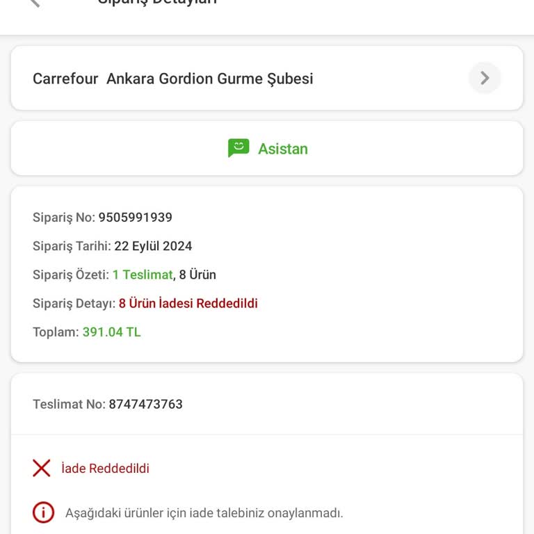 Carrefour Teslim Etmediği Siparişin Para İadesini Yapmıyor!