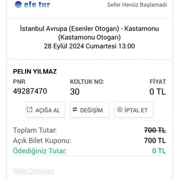 Efe Tur Aldığım Koltuk Ve Otobüs Değişikliği
