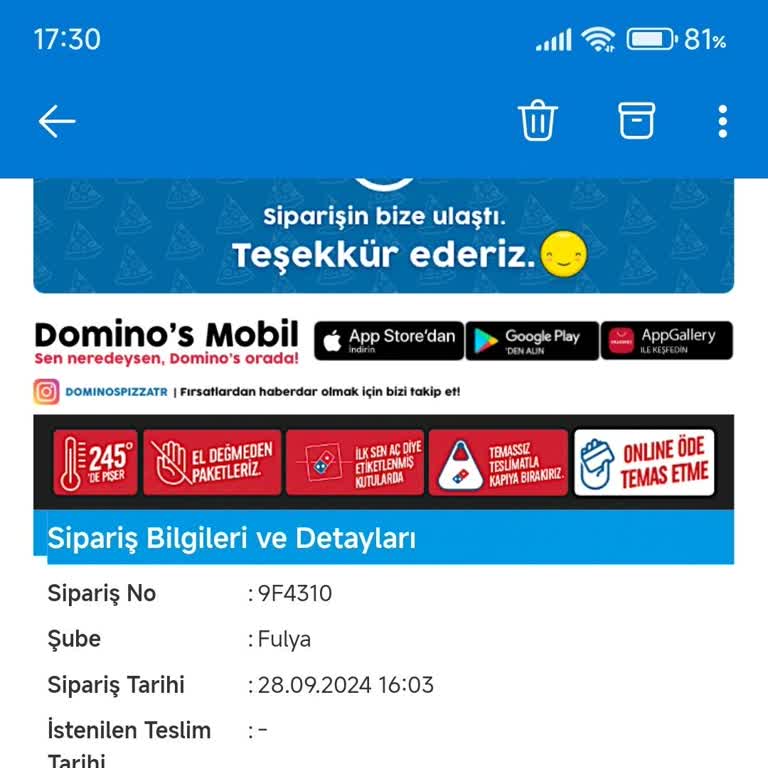 Domino's Pizza Geç Gelen Ve Soğuk Pizza Deneyimi