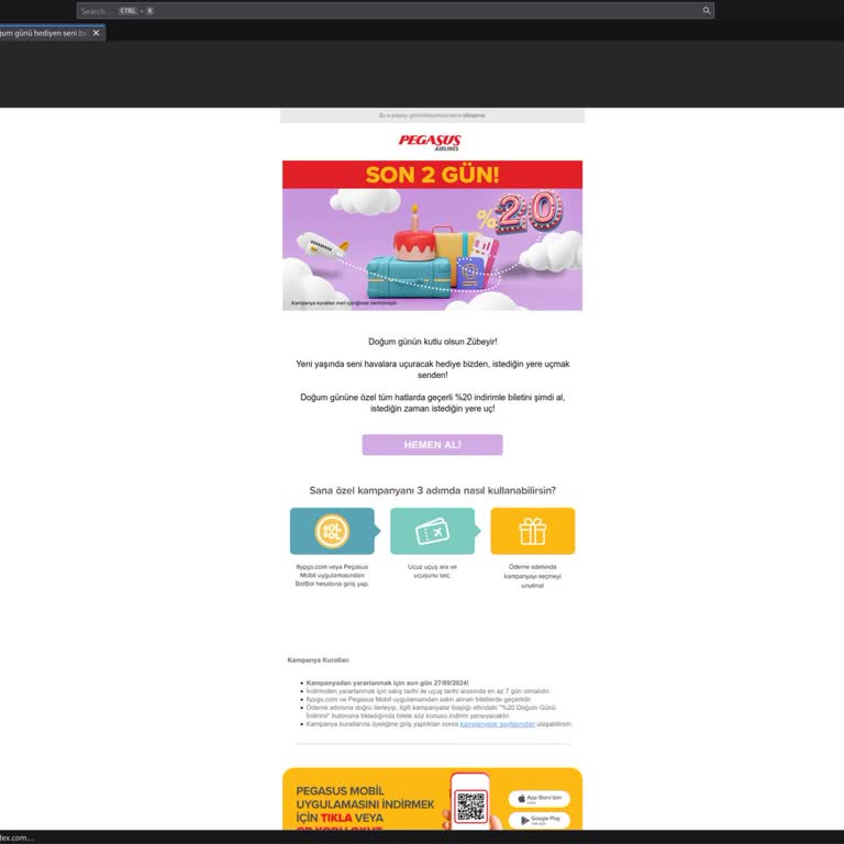 Pegasus Doğum Günü Kampanyası