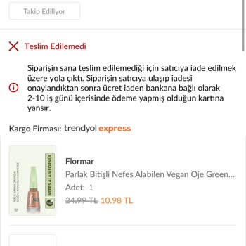 Flormar Kargo Bana Gelmeden Evde Yoktunuz Diye İade Edildi