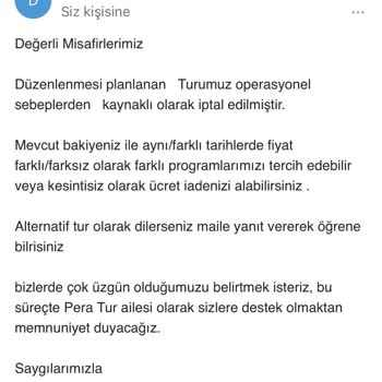 Pera Tur Ücret İadesi Yapmıyor