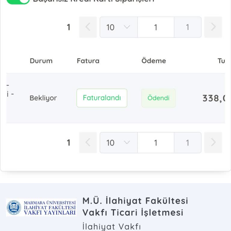 M. Ü. İlahiyat Fakültesi Vakfı Yayınları Siparişimi Göndermedi