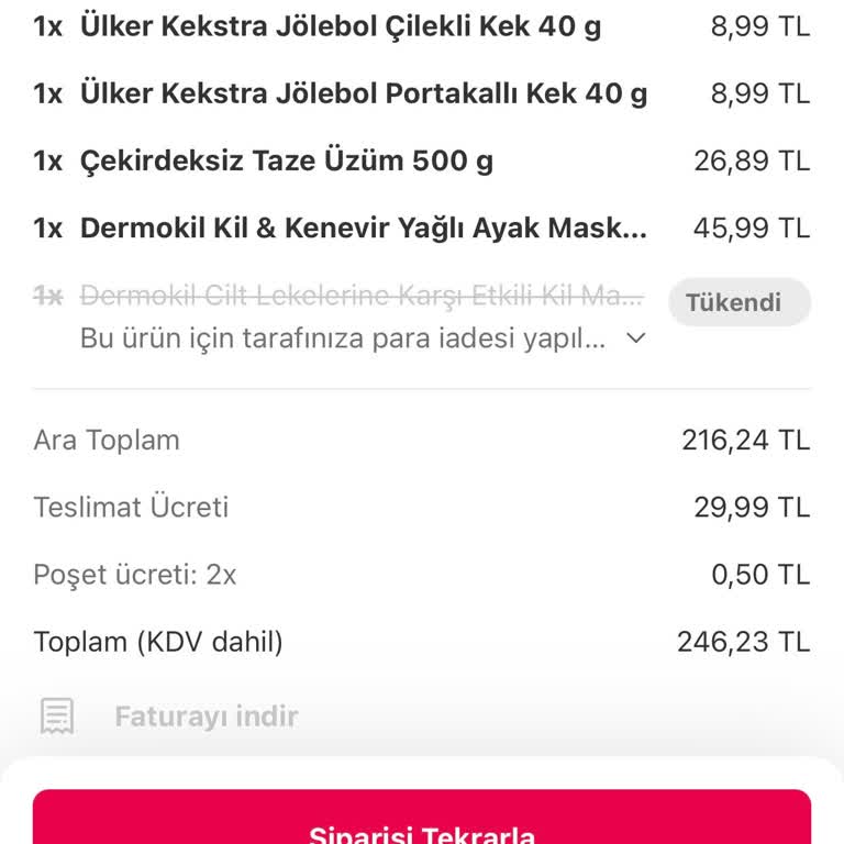 Yemeksepeti Mahalle Kim Market Eksik Sipariş Gönderdi