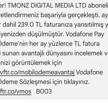 Vodafone Tmonz Digital Media Ltd Ücret Sorunu