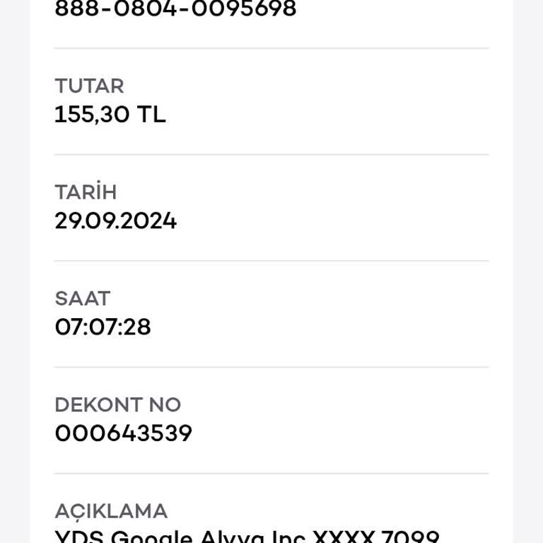 Google YDS Alvva Inc Hesabımdan Para Çekti