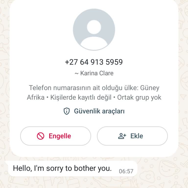 WhatsApp +27 Alan Kodu Numaradan Mesaj Şikayeti