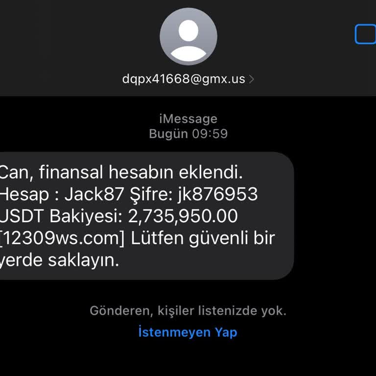 12309ws.com Finansal Hesabın Eklendi Mesajı