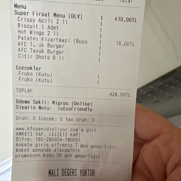 Migros Yemek KFC Restoran Sipariş Beceriksizliği