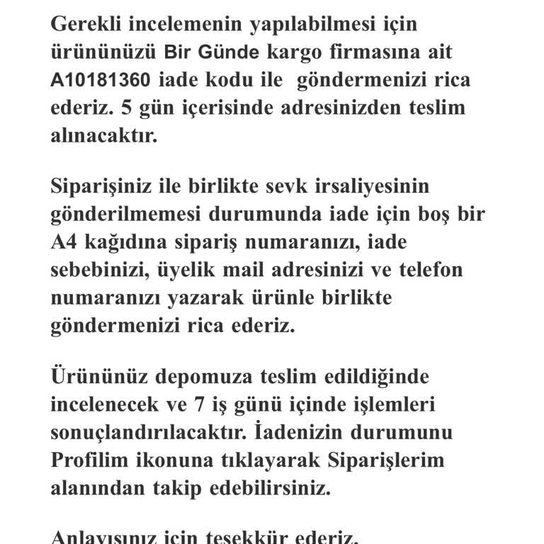 A101 Online Siparişi Hiçbir Şekilde İade Edemiyorum.