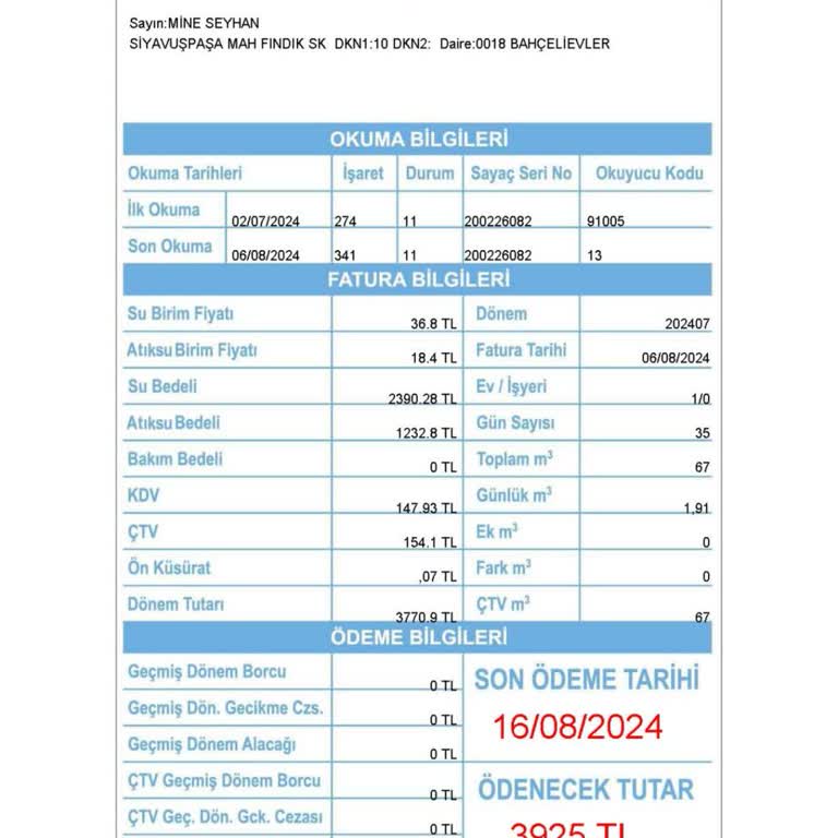 İstanbul Büyükşehir Belediyesi Su Faturasının Aşırı Yüksek Olması