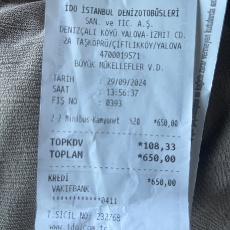1. Sınıf Araç Ama İDO Vapurda 2. Sınıf Geçiyor