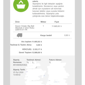 Dyson Ürün Siparişi Oluşmasına Rağmen Siparişimi Görüntüleyemiyor!