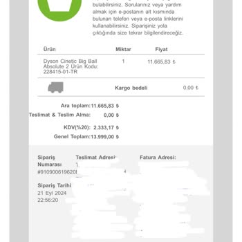 Dyson Ürün Siparişi Oluşmasına Rağmen Siparişimi Görüntüleyemiyor!