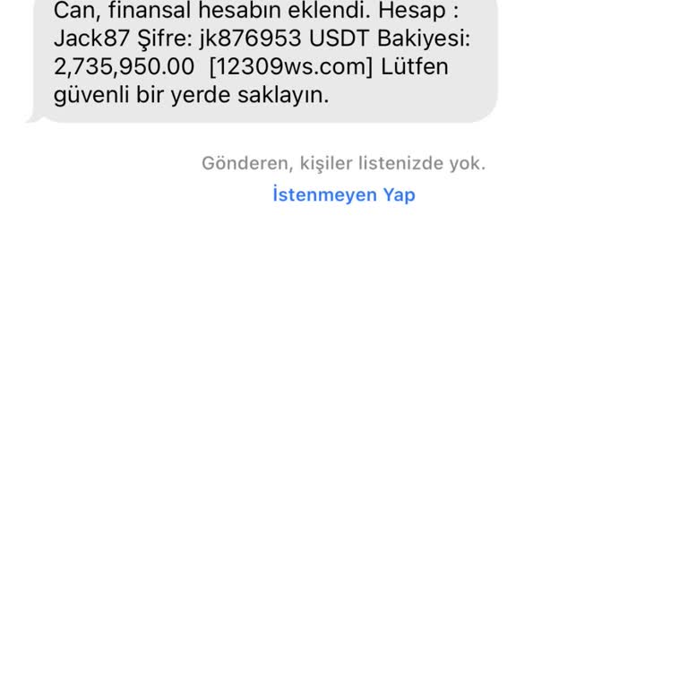 12309ws.com Bilinmeyen No'dan Gelen Mesaj