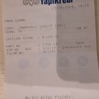 Yapı Kredi Bankası ATM İşlemlerinde Geçersiz Banknot Verilmesi Hk.