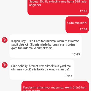Tıkla Gelsin Ücret İadesi Eksik Yapıldı