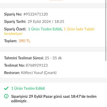 Köfteci Yusuf Eksik Sipariş Ve Yetersiz Müşteri Hizmeti