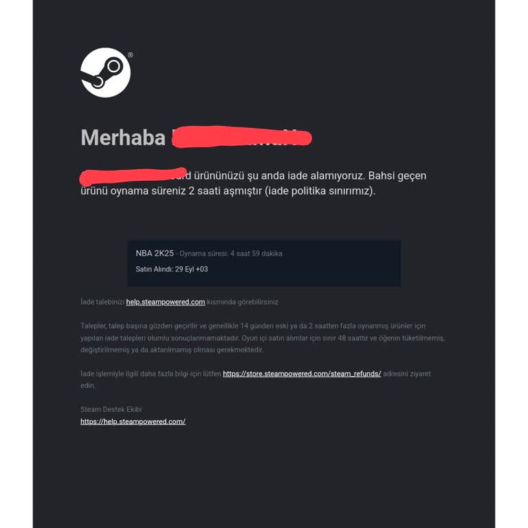 Steam Oyun İade Sorunu
