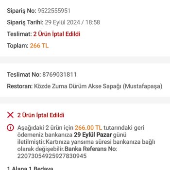 Zurna Dürüm Gelmeyen Yemek Siparişi