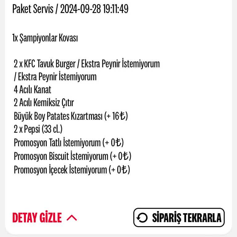 KFC Eksik Ürün Gönderiyor