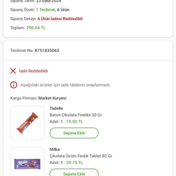 Trendyol Market'ten İptal Edilen Siparişin Ücret İadesi Sorunu