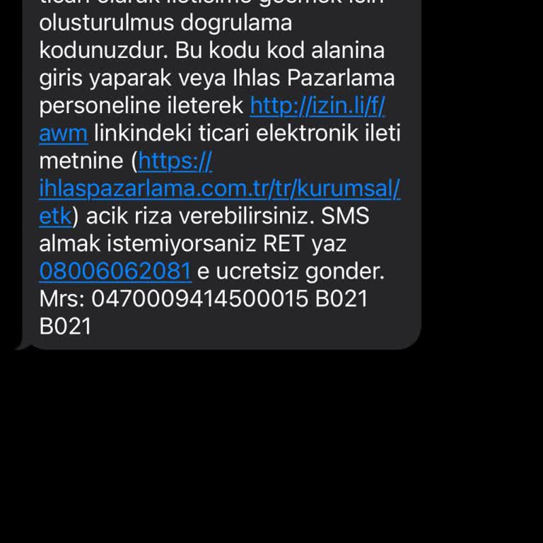 İhlas Ev Aletleri İhlas Pazarlamadan Aldığım Mesaj