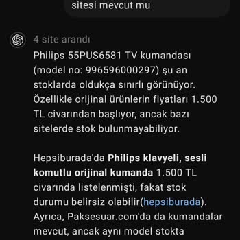 PHILIPS TV Philips 55Pus6581/12 TV Kumanda Kabusu