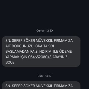 UCKOCLAR HK (SMS) Sürekli Yanlış Borç Bildirimleri İle Rahatsız Ediliyorum