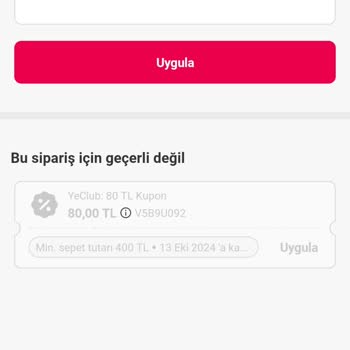 Yemek Sepeti Kupon Kullanılmıyor