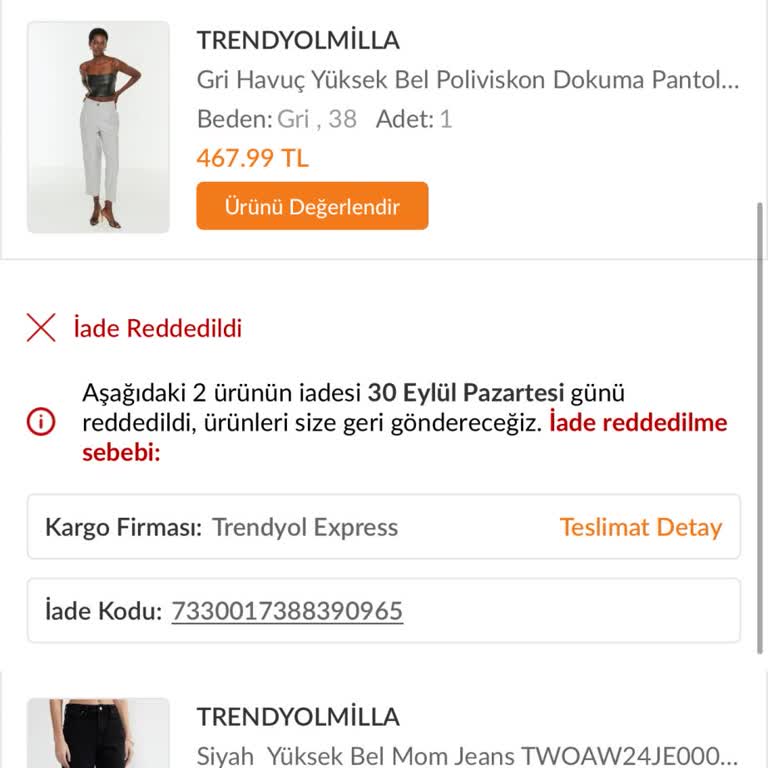 Trendyol Milla Ürünleri Geri Alıp Paramı İade Etmiyor