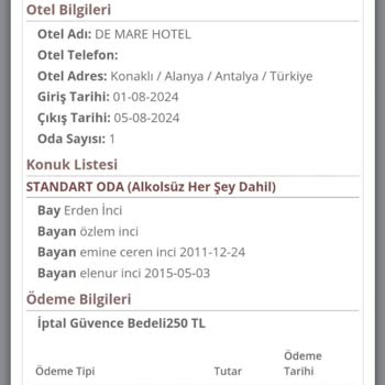 De Mare Hotel Rezervasyonun Geri İadesinin Olmaması