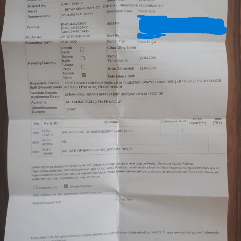 Samsung Servisi Garanti Hizmeti Mağduriyeti