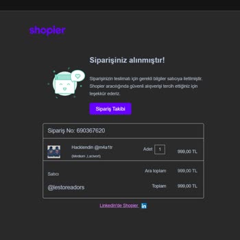 Shopier @lestoreadors Firmasından Ürün Aldım. Kargoya Verilmedi.