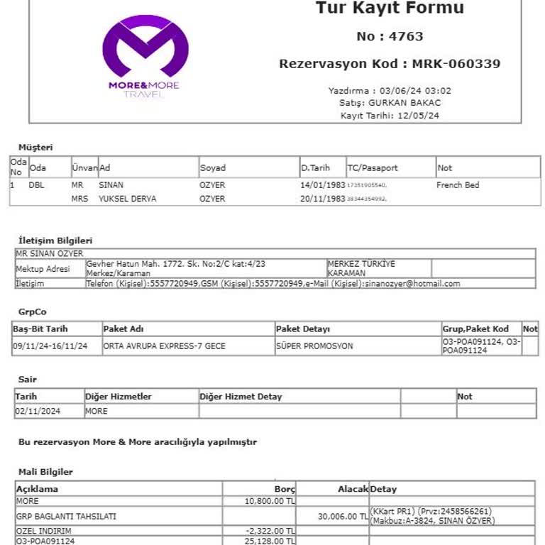 More&More Travel 40 Gün Geçti Ücretim İade Edilmiyor