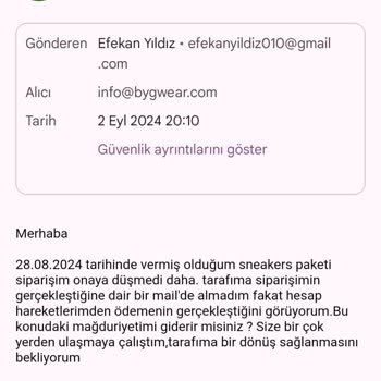 BygWear Satıcının Siparişi Verilip Parası Ödenmiş Ürünü Göndermemesi