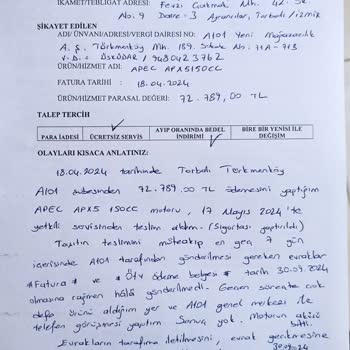 Rezil A101, 5 Aydır APEC APX5 150CC Fatura Ve ÖTV Belgesini Göndermedi