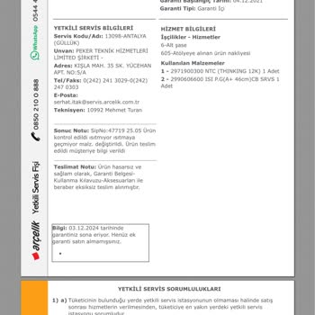 Arçelik Kurutma Makinesi Sorunu: Garanti Kapsamında Çözüm Bulunamıyor