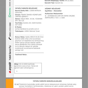 Arçelik Kurutma Makinesi Sorunu: Garanti Kapsamında Çözüm Bulunamıyor